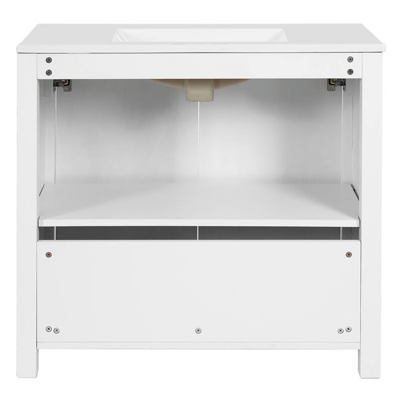 36" Bathroom Vanity Organizer with Ceramic Sink, Set Bathroom Storage Cabinet