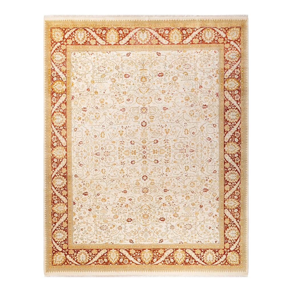 Overton Hand Knotted Wool Vintage Inspired Traditional Mogul Ivory Area Rug - 8' 1" x 10' 2"