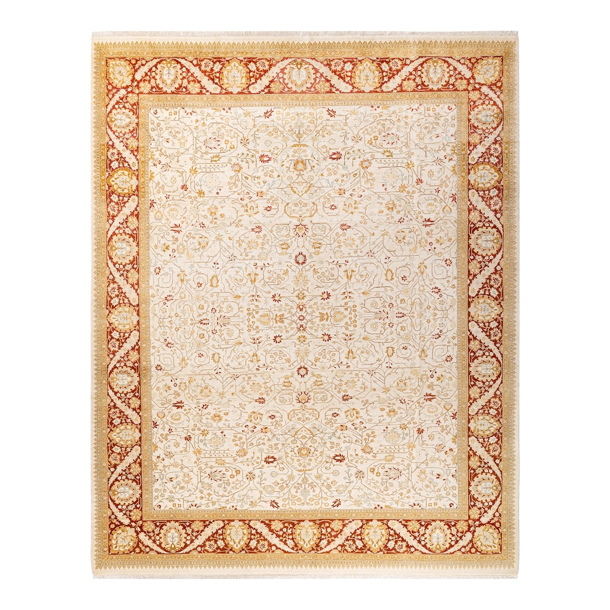 Overton Hand Knotted Wool Vintage Inspired Traditional Mogul Ivory Area Rug - 8' 1" x 10' 2"