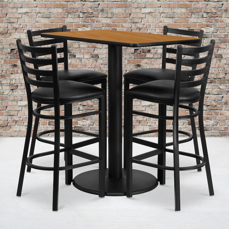 24'' x 42'' Rectangular Laminate Table Set with 4 Ladder Back Metal Barstools