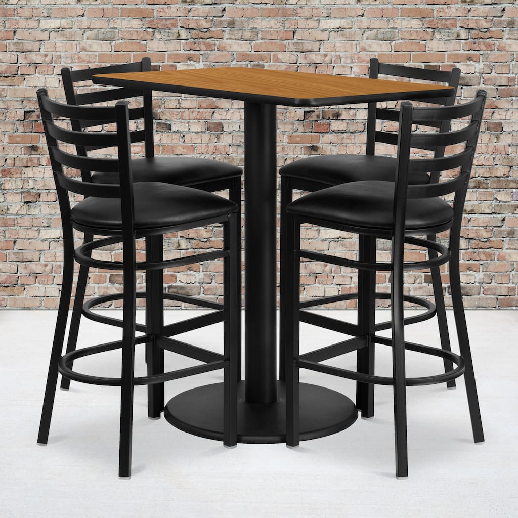 24'' x 42'' Rectangular Laminate Table Set with 4 Ladder Back Metal Barstools
