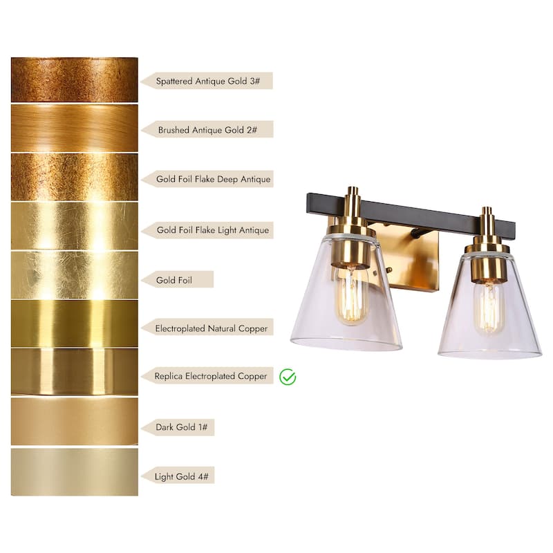 2/3/4 Light Mid-Century Modern Black Gold Bathroom Vanity Lights Clear Glass Wall Sconces