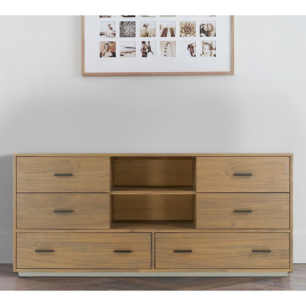Noe Col 63 Inch Dresser, Felt Lined Drawers, Single Shelf, Walnut Veneer