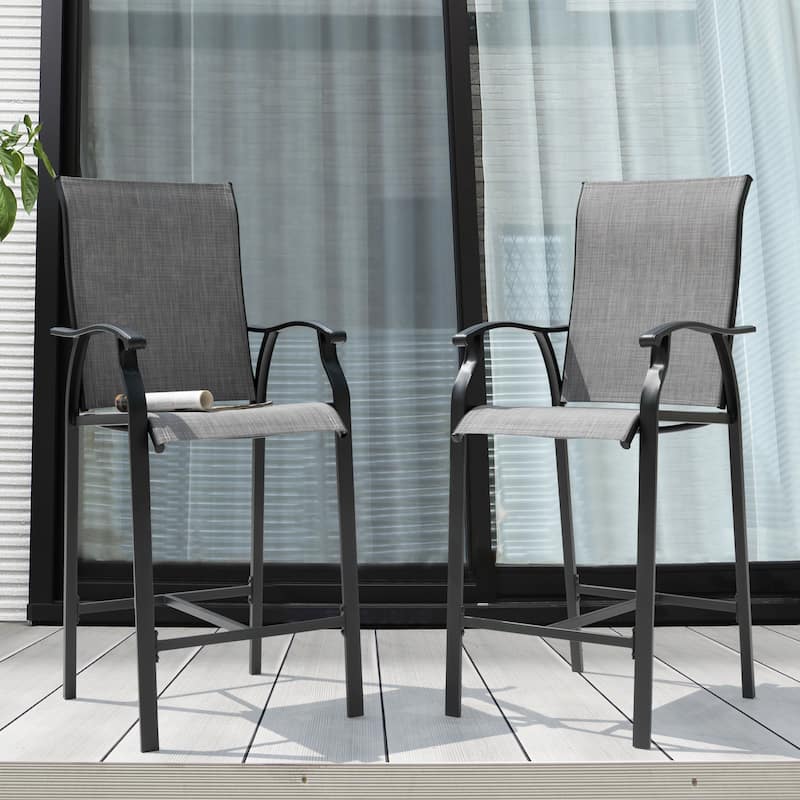Nuu Garden Patio 2-Piece Textilene Bar Stools with High Backrest, Gray
