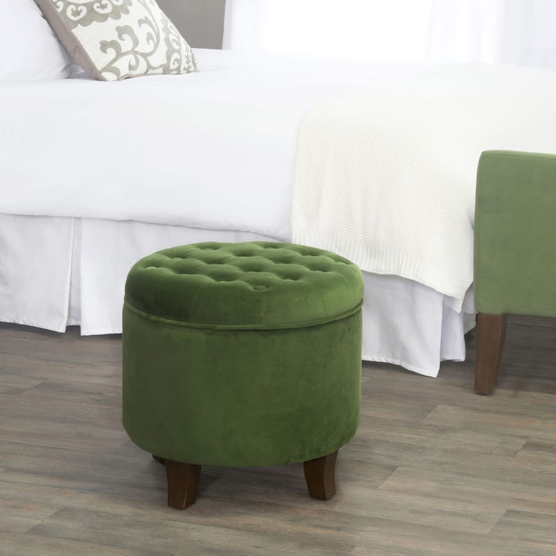 Carbon Loft Hackback Velvet Forest Green Round Storage Ottoman