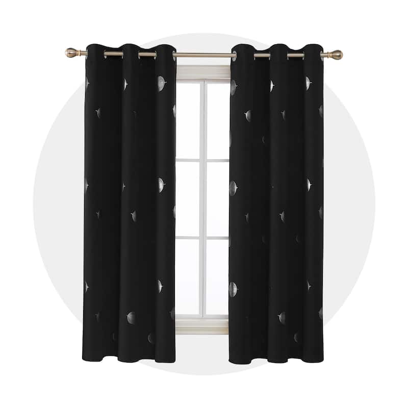 Silver Leaf Print Room Darkening 2 Panels - 42 x 72 Inch - Black