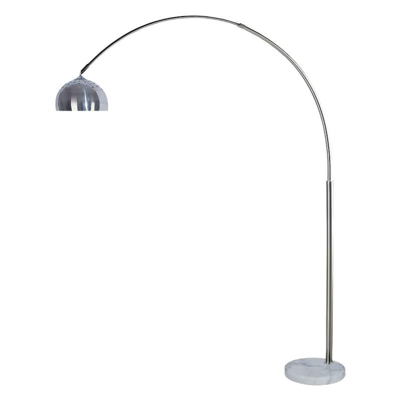 1pc Arch Lamp Chrome Metal Polished Stem White Marble Base Floor Lamp Contemporary Style