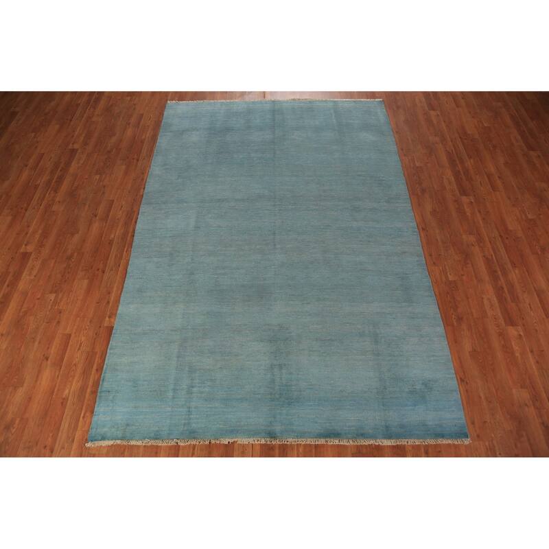 Light Blue Gabbeh Oriental Area Rug Hand-Knotted Wool Carpet - 6'0" x 8'10"