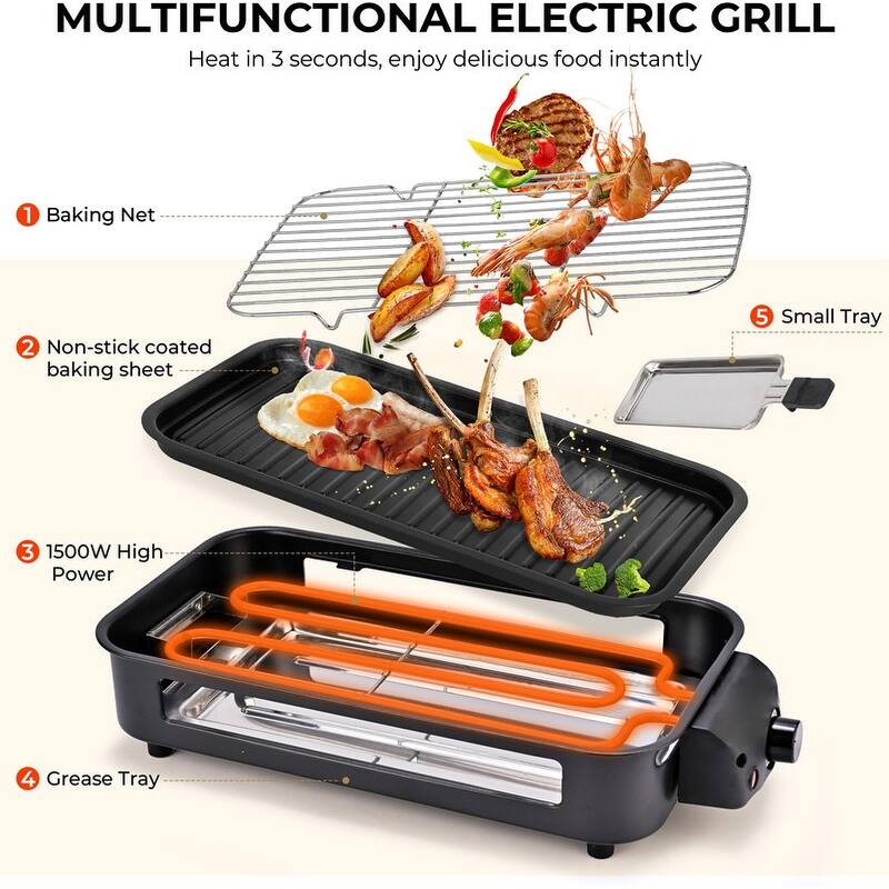 Electric Indoor Grill,2 in 1 Indoor Grills for Kitchen with Grill Net
