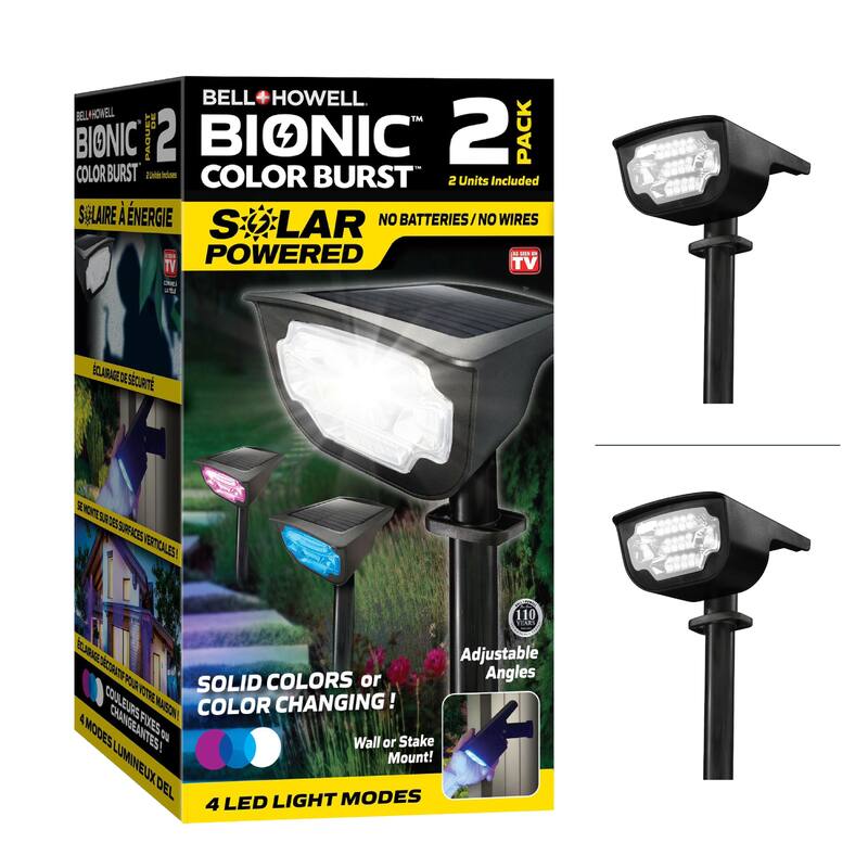 Bell + Howell Bionic Color Burst Solar Powered Waterproof Pathway Lights- 2 Pack - Black