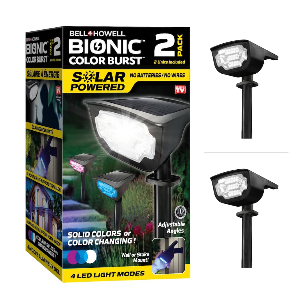 Bell + Howell Bionic Color Burst Solar Powered Waterproof Pathway Lights- 2 Pack - Black