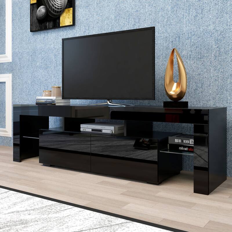 LED TV Stand with 20 Colors & Remote, High Gloss Black Finish for Living Room, 63"
