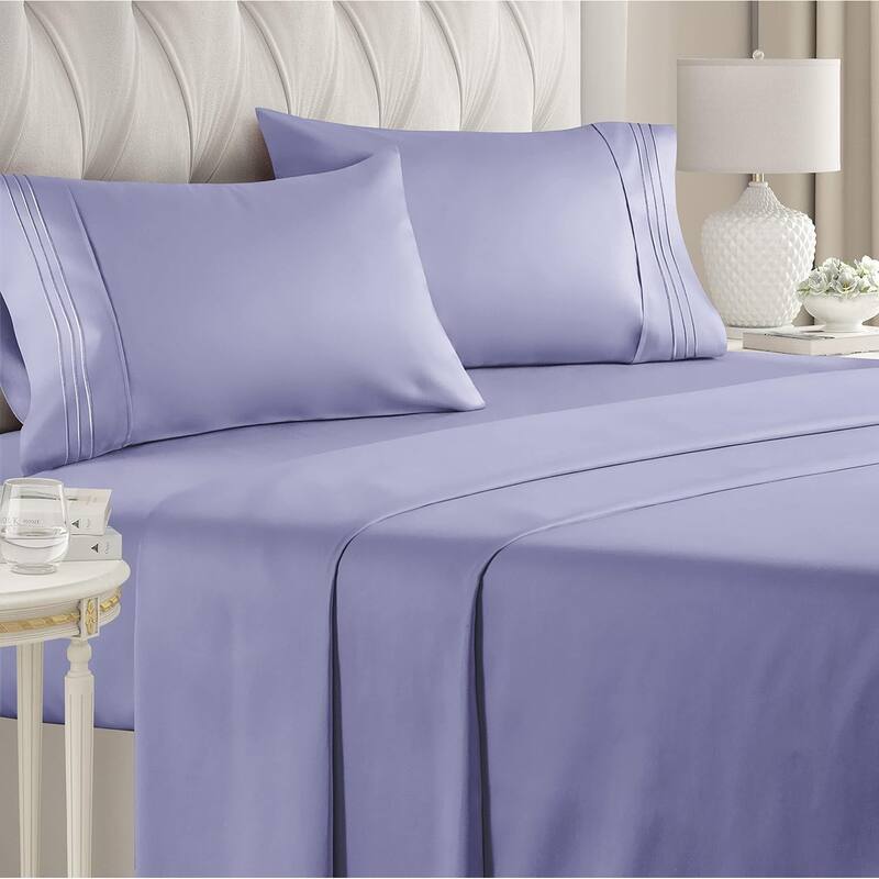 CGK Linens 4 Piece Solid Microfiber Deep Pocket Soft Bed Sheet Set - King - Lavender