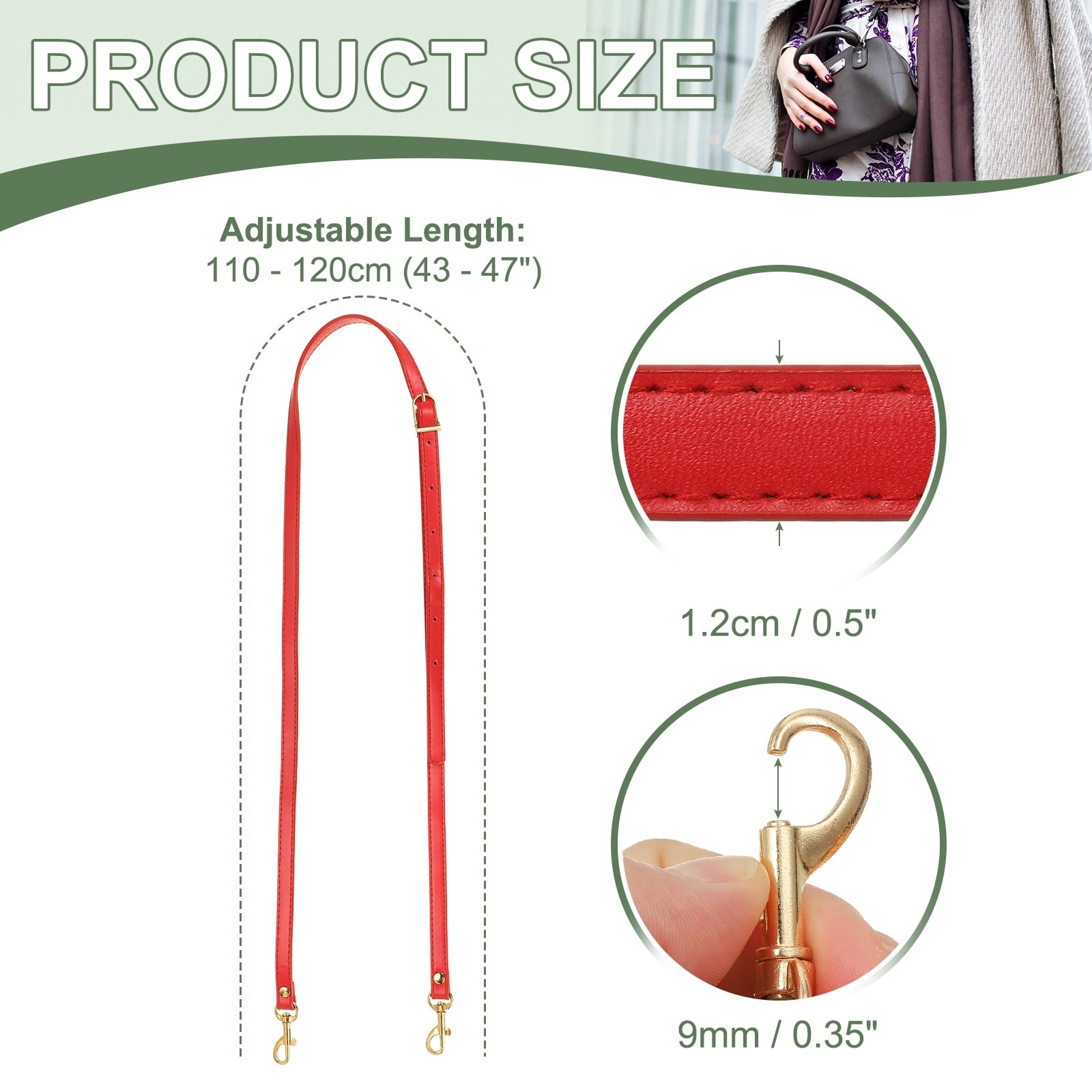 Leather Purse Strap Replacement PU Crossbody Adjustable Long Strap with Silver Swivel Clasps