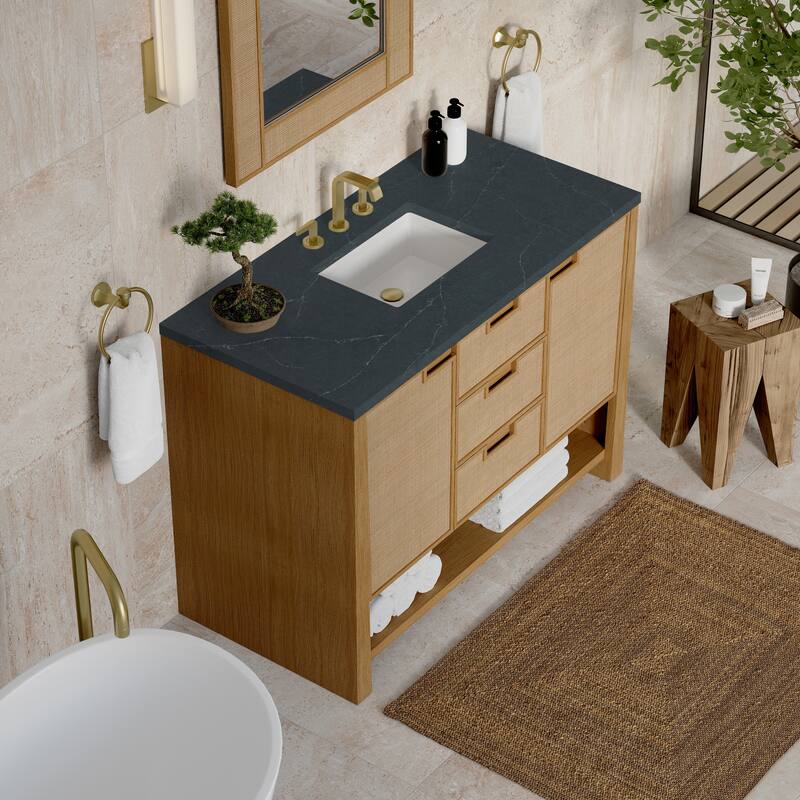 Solene 48" Single Vanity, Seaside Oak - 48 - Charcoal Soapstone