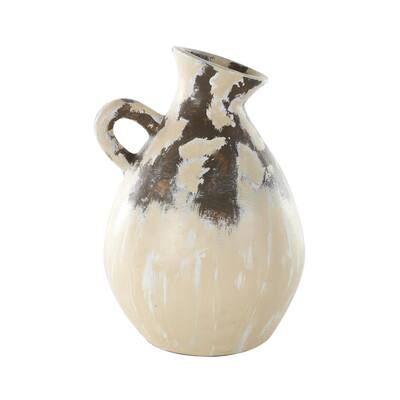 Ceramic Antique Style Pot Decorative Vase with Curved Handle - Cream - Roche River Decor