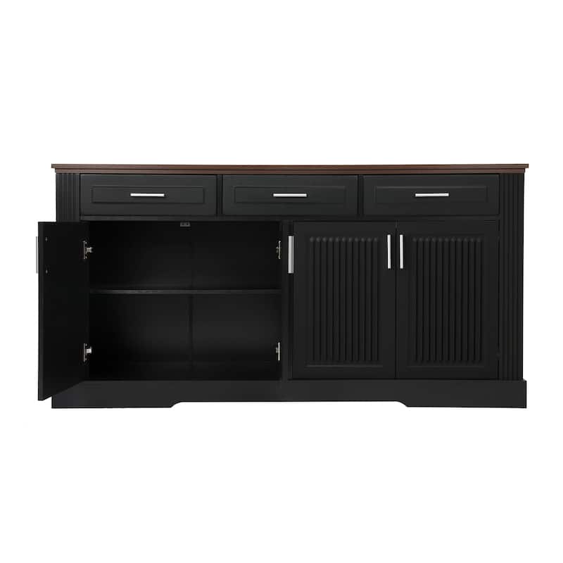 Fluted Sideboard Cabinet with 4 Doors & 3 Drawers, Wood Storage Console Table, Coffee Bar Cabinet with Adjustable Shelf
