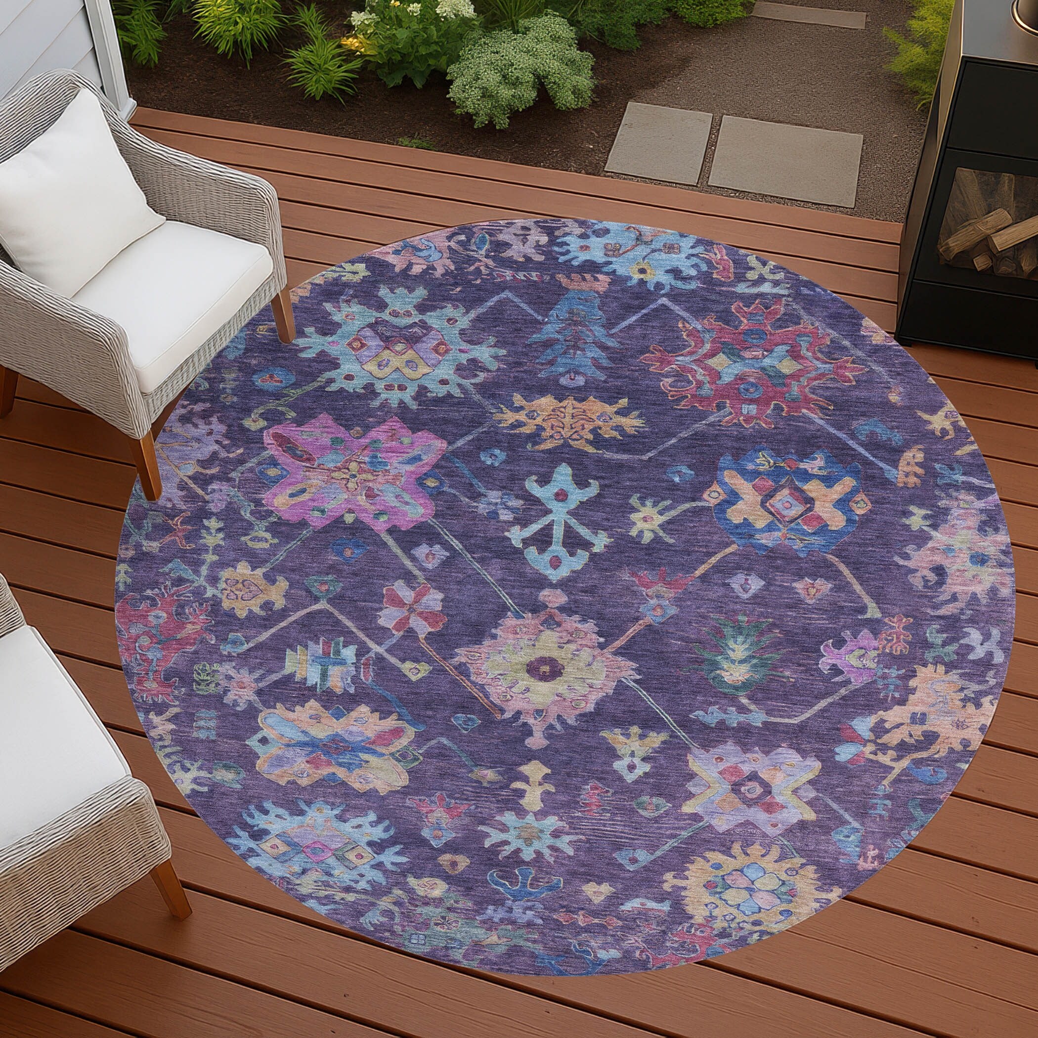 Machine Washable Indoor/ Outdoor Boho Traditional Chantille Rug