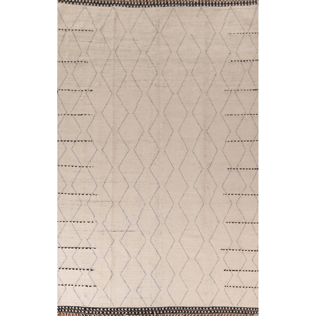 All-Over Ivory Moroccan Oriental Area Rug Handmade Wool Carpet - 8'8"x 12'11"