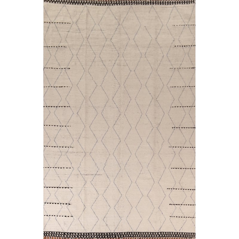 All-Over Ivory Moroccan Oriental Area Rug Handmade Wool Carpet - 8'8"x 12'11"