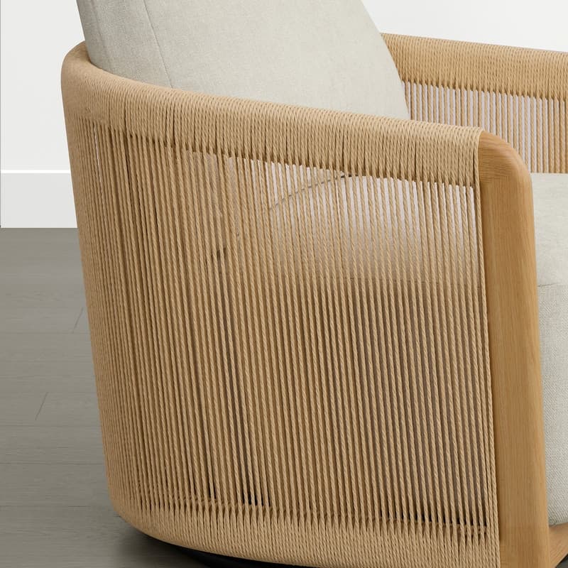 Spruce & Spring Boho Braid Swivel Accent Chair with Woven Paper Rope Armrests&Wood-Look Metal Frame