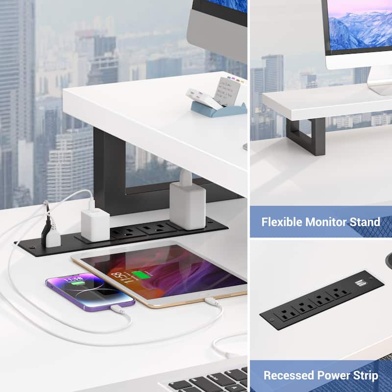 3-in-one U-Shape Computer Desk with Charge Station, Office Corner Desk with Monitor Stand