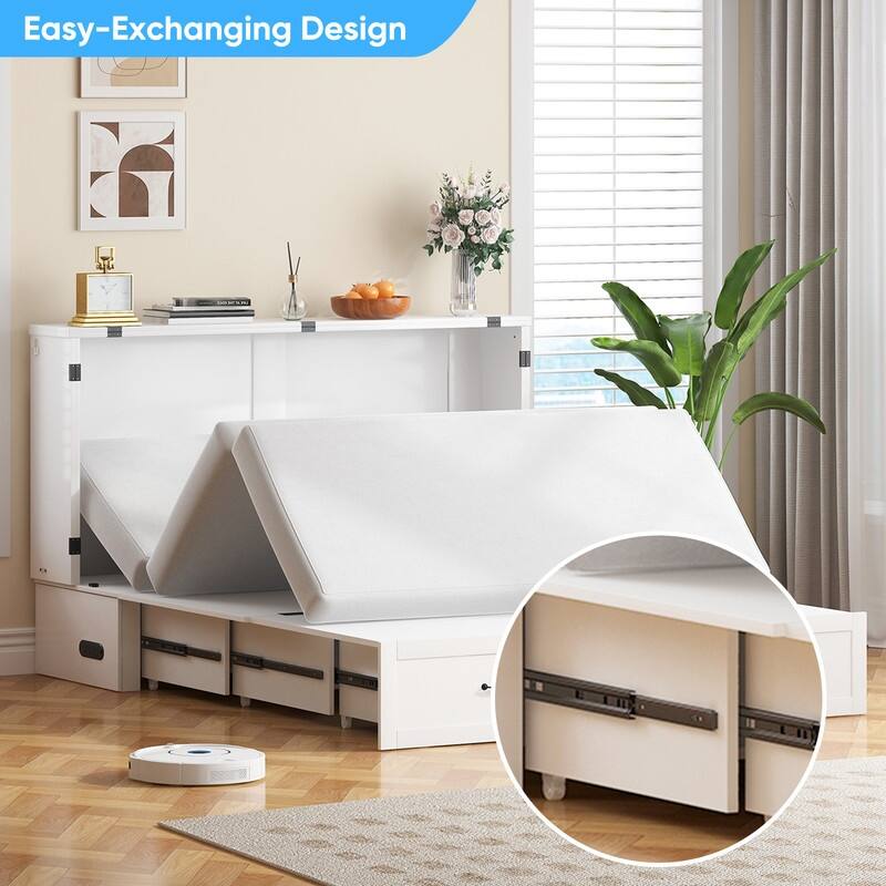 Mixoy Modern Murphy Bed Cabinet Queen Size with Charging,Optional Mattress