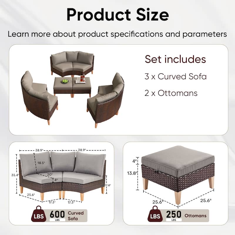 Patio Curved Outdoor Sofa with Ottoman