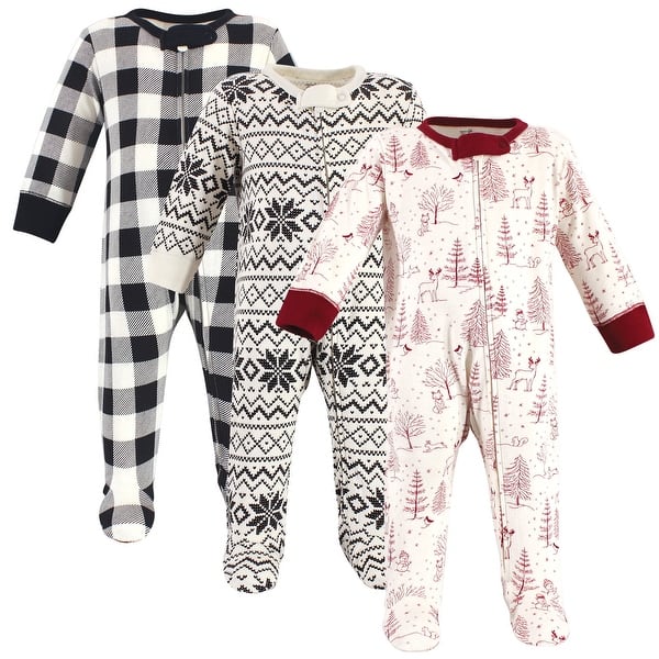 slide 1 of 1, Touched by Nature Baby Organic Cotton Zipper Sleep and Play 3pk, Winter Woodland 0-3 Months - Winter Woodland