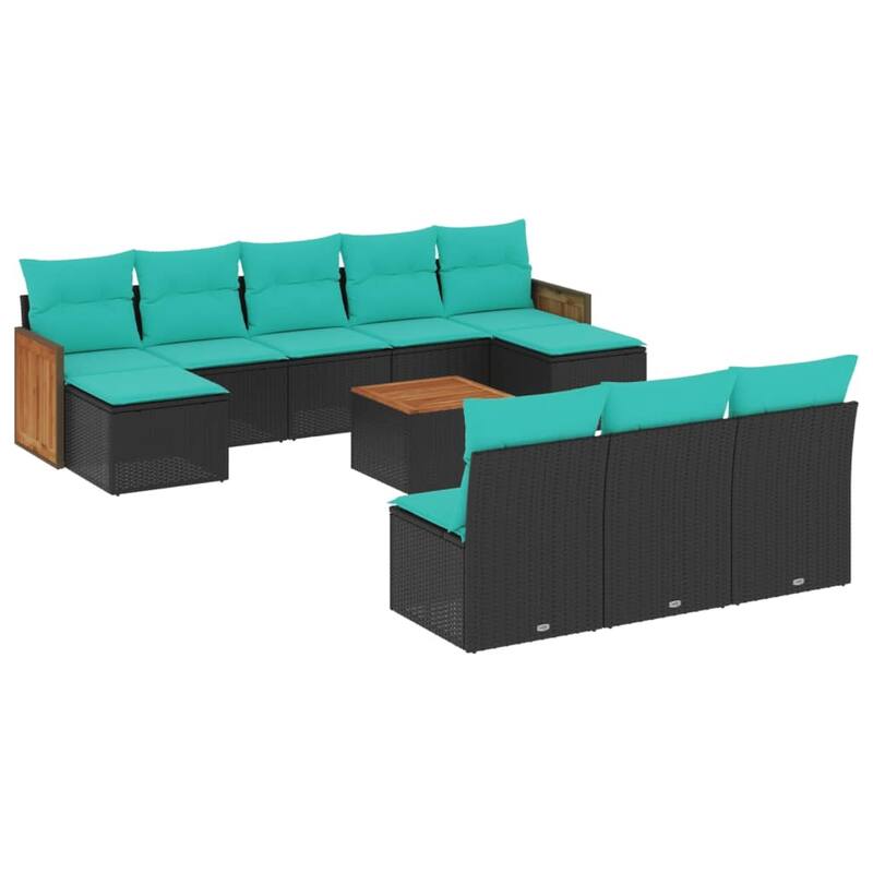 vidaXL 10 Piece Patio Sofa Set with Cushions Black Poly Rattan