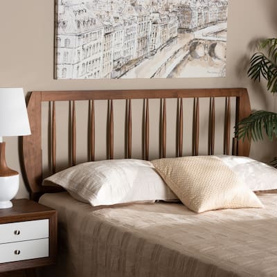 King Headboard Ash Walnut - Transitional Bedroom Decor, Elegant Spindle Design, Easy Height Adjustment