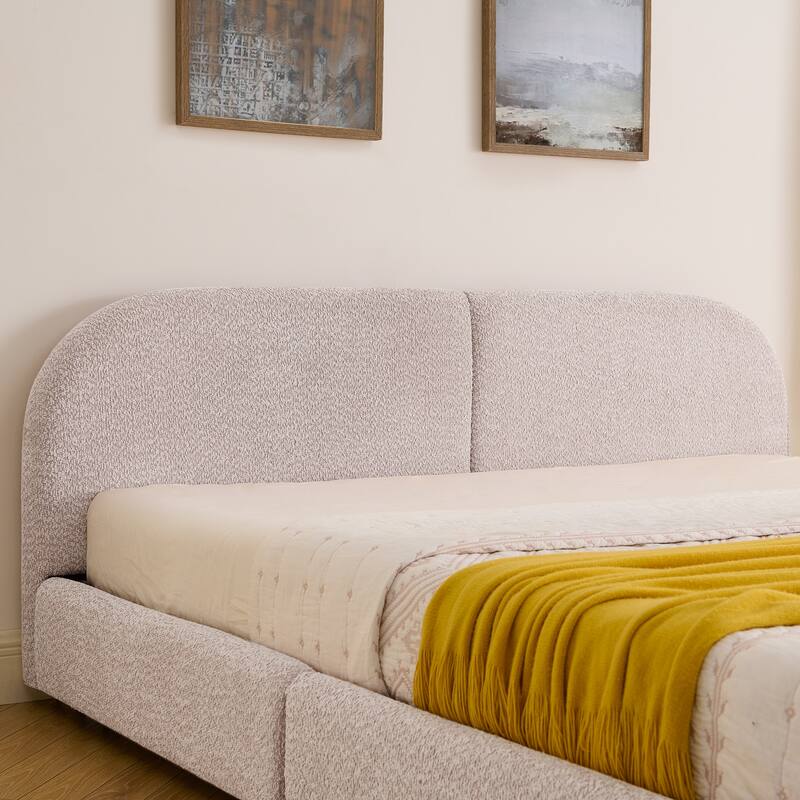 Fabric Upholstered Platform Bed Frame with Curved Headboard/4 Built-in Wheeled Storage Drawers/Sturdy Legs Support/Easy Assembly