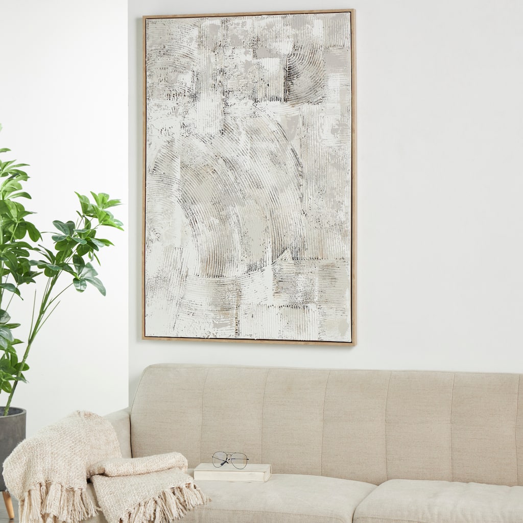 Gray Wooden Textured Abstract Framed Wall Art with Wooden Frame and Black Distressing