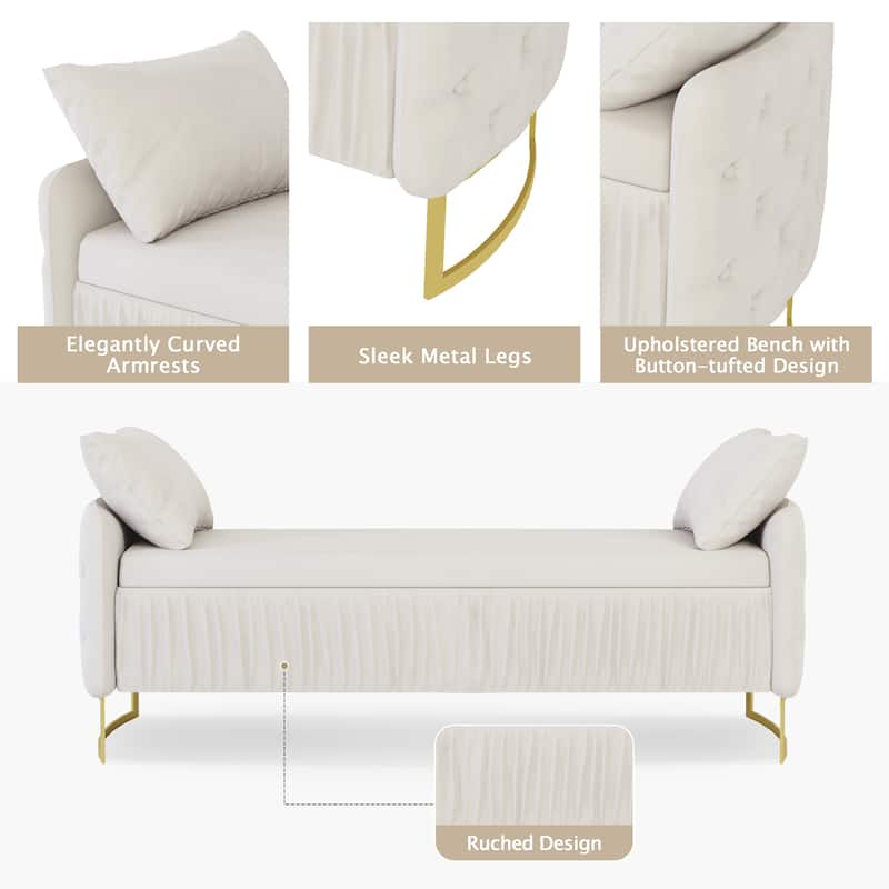 2-Piece Bedroom Set with Velvet Upholstered Bed and Storage Ottoman Bench by Harper&Bright Designs