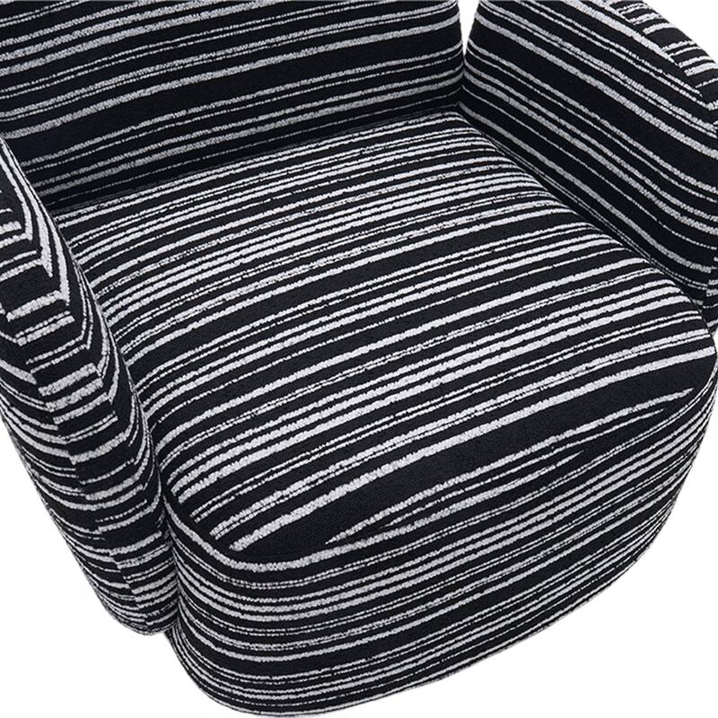 Modern Style 360° Swivel Leisure Chair Fabric Striped Armrest Swivel Chair and metal bracket, suitable for living room, balcony