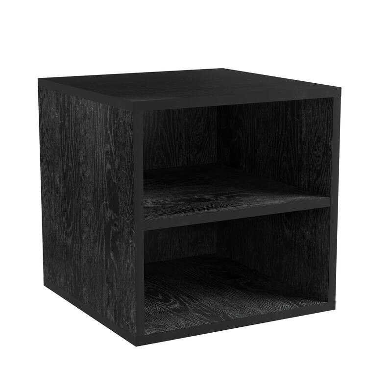 Hastings Home Stackable Modular Cube End Table Contemporary Minimalist Modular Accent Piece with 2 Shelves
