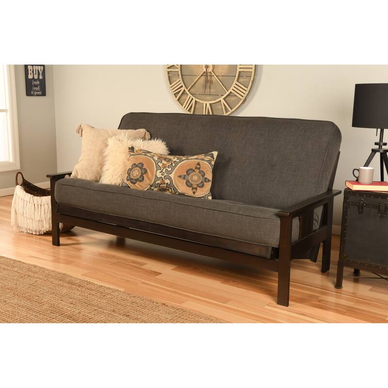 Porch & Den DeSoto Espresso Full-size Futon Set with Linen Mattress - Linen Charcoal