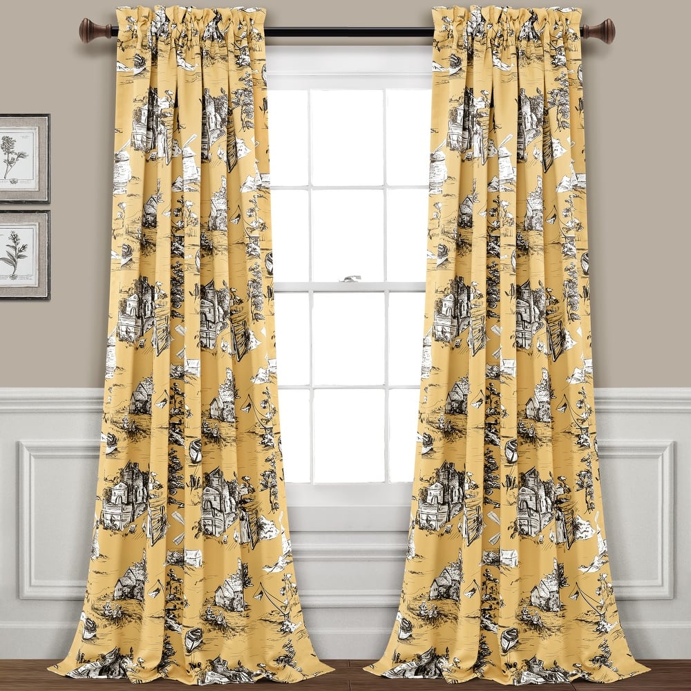 Lush Decor French Country Toile Room Darkening Window Curtain Panel Pair