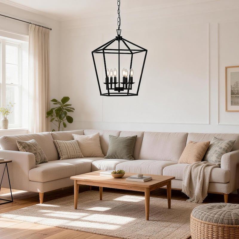 6 - Matte Black/ Gold Light Pendant - 16"x16"x24"