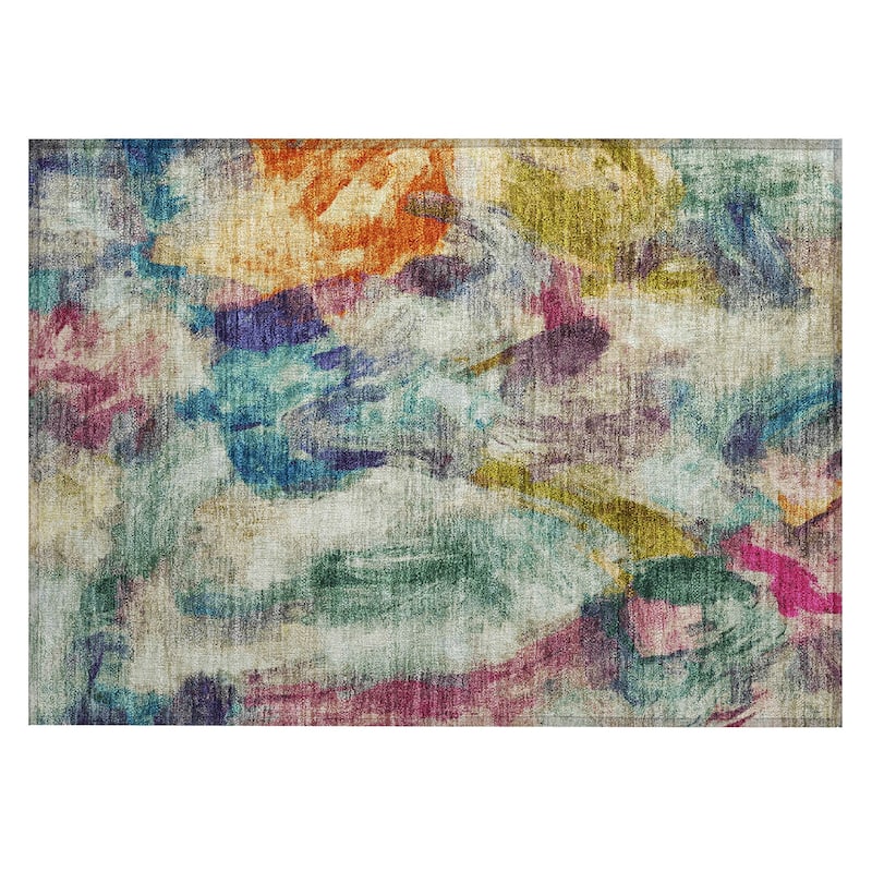 Machine Washable Indoor/Outdoor Modern Brushstrokes Chantille Rug