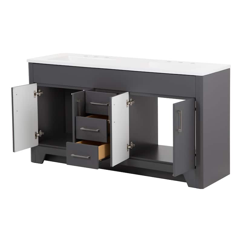 Spring Mill Cabinets Salil 60" Double-Sink Vanity With 2 Cabinets, 3 Drawers, and White Sink Top