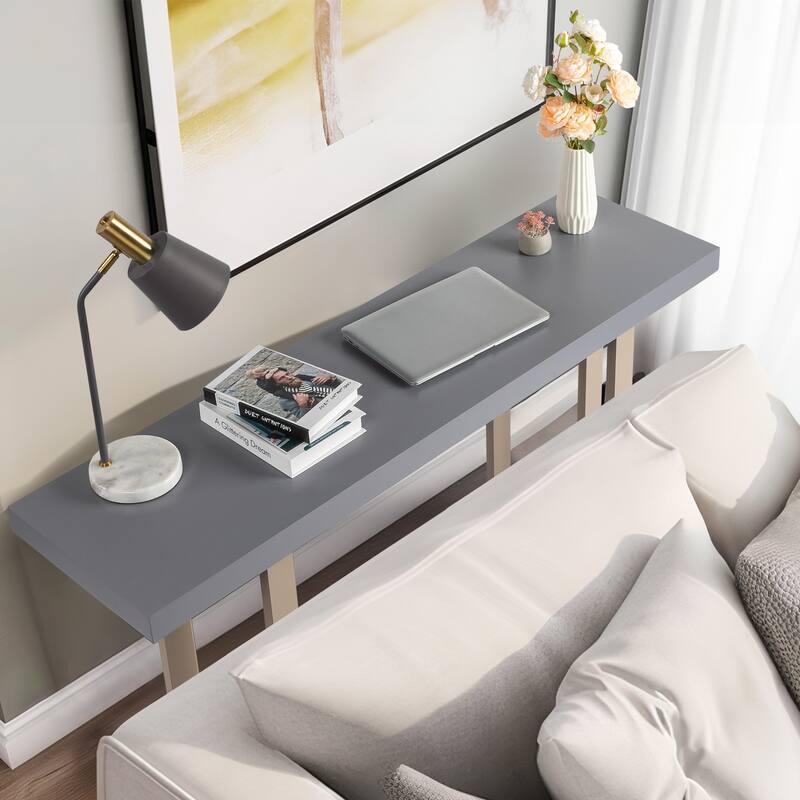 Modern Grey Entryway Console Table with Solid Pine Wood Frame Ideal for Living Room or Bedroom - 59” x 15.7” x 31.7”