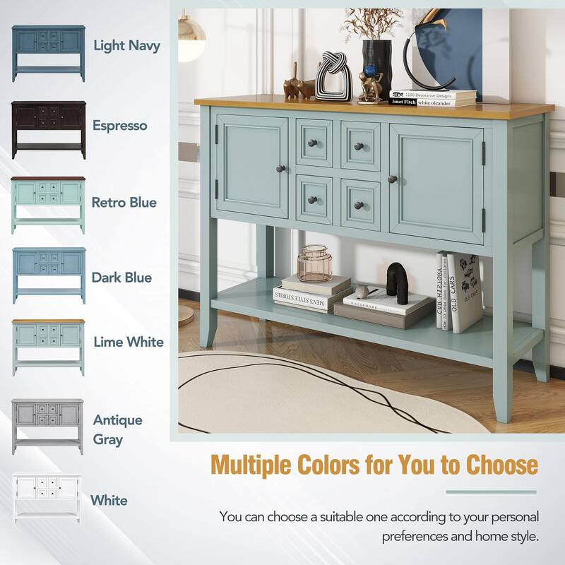 Cambridge Series Ample Storage Vintage Console Table with Four Small Drawers and Bottom Shelf for Living Rooms and Kitchens