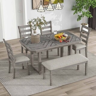 Farmhouse 6-Piece Dining Set, 60" Rectangular Dining Table with 4 ...