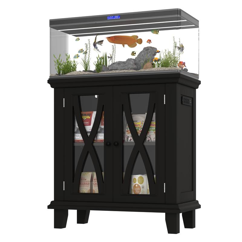 Anmytek Farmhouse 10-20 Gallon Aquarium Tank Stand with Power Outlets, Adjustable Shelves and Storage Cabinet