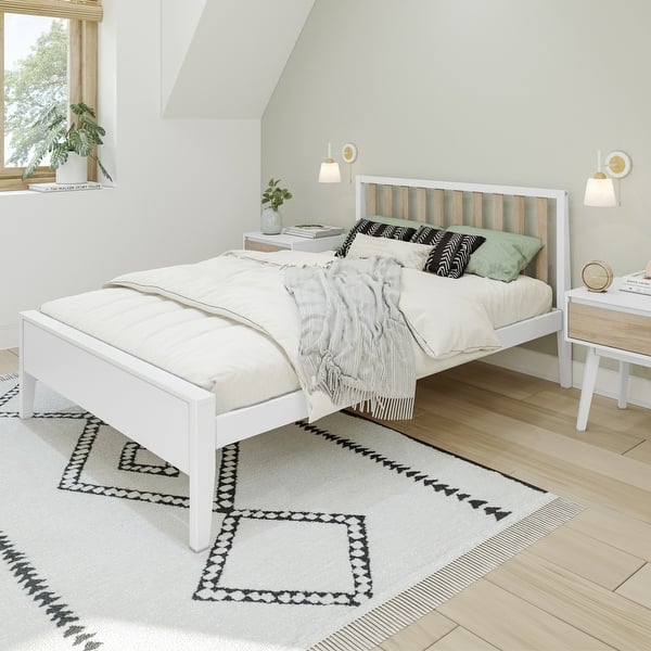 slide 2 of 26, Max and Lily Scandinavian Full-Size Bed with Slatted Headboard White/Blonde