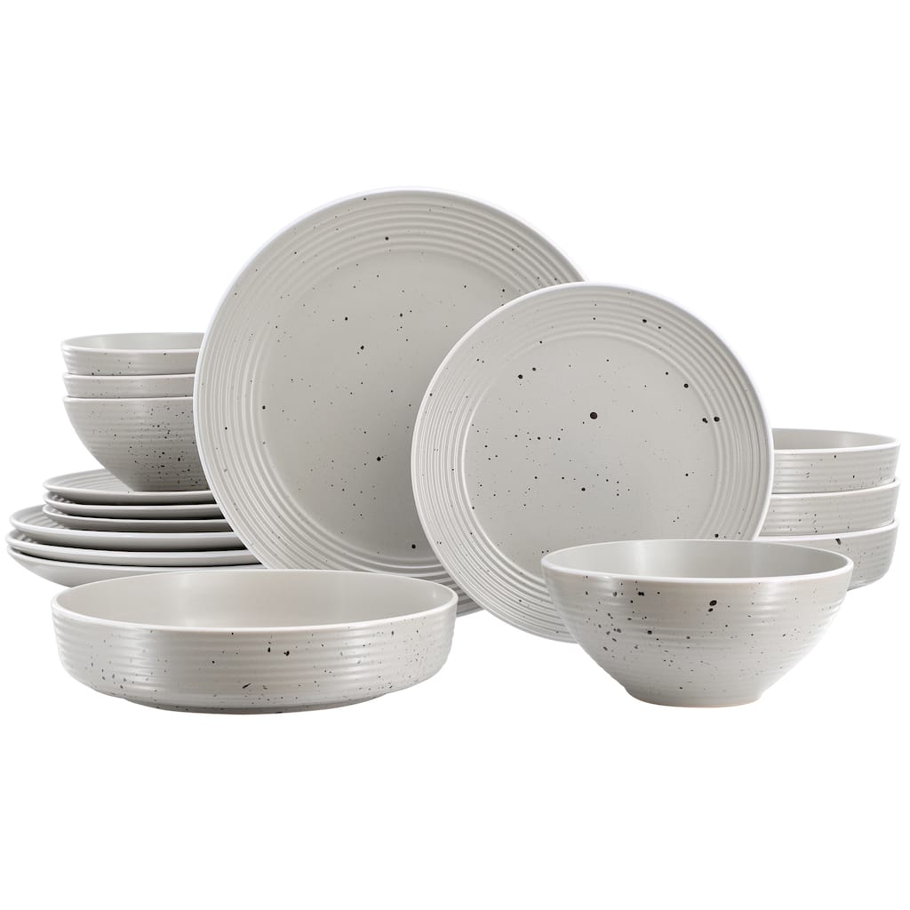 Elama Emilia 16 Piece Double Bowl Stoneware Dinnerware Set in Light Gray