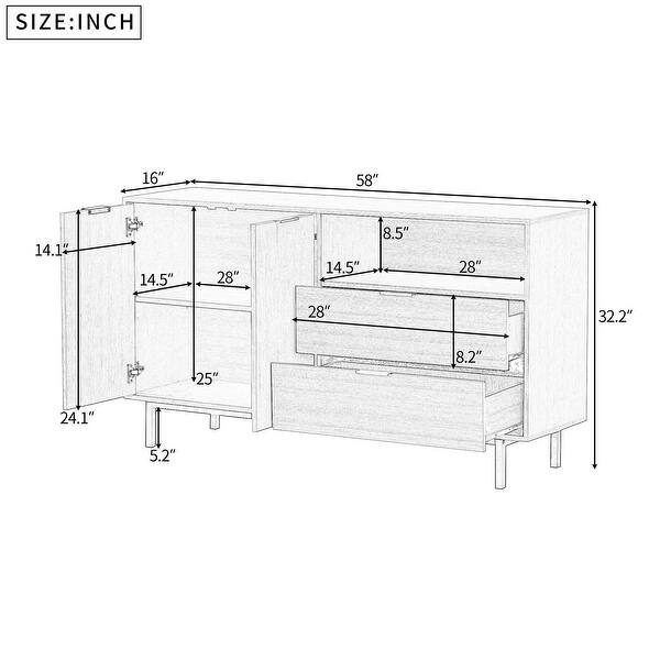 Contemporary Style Metal Legs & Concealable Metal Handles Sideboard