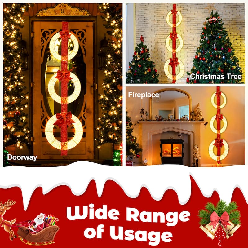 Gymax Set of 3 Christmas Lighted Wreaths Pre-Lit Metal Wreaths on Red - Multi-colors - See Details