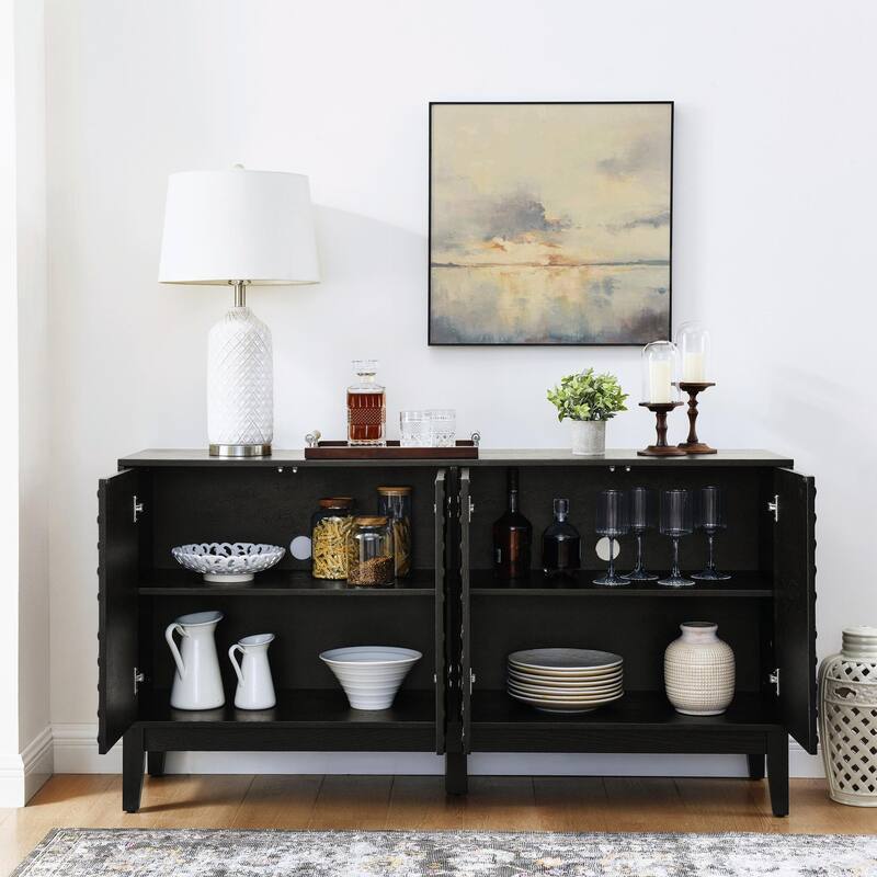 60" Mid Century Buffet Cabinet - Geometric Storage Sideboard